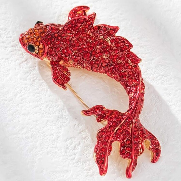 Betsey Johnson Red Crystal Carp Fish Brooch - Picture 1 of 15